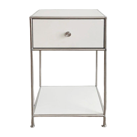 カクカクな白とステンレスのサイドテーブル