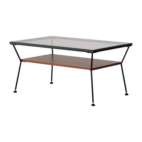 棚付きのガラステーブル ウォールナットブラウン