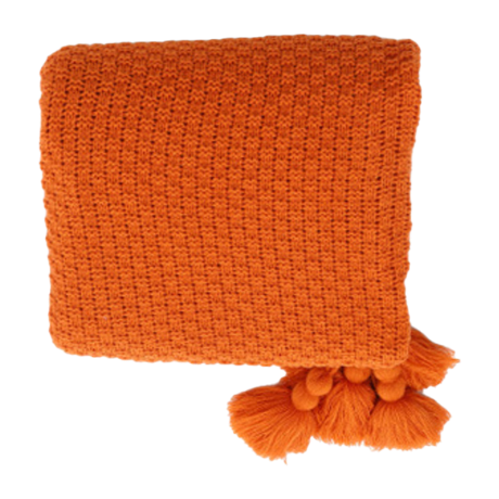 フリンジ付きブランケット オレンジ