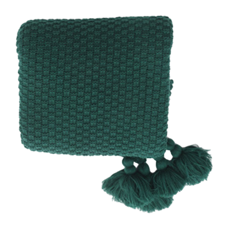 フリンジ付きブランケット グリーン