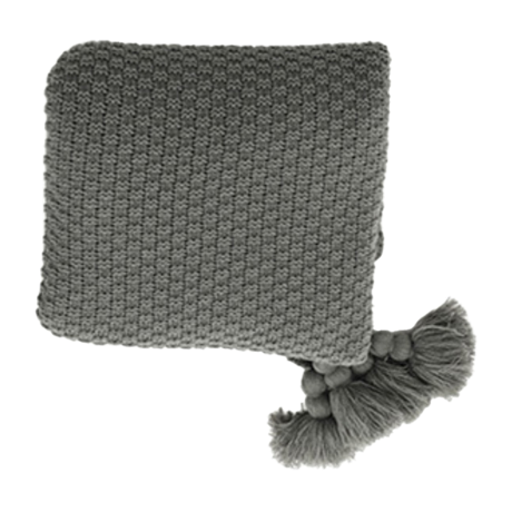 フリンジ付きブランケット グレー