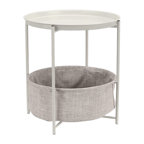 ラウンド収納付きエンドテーブル ホワイト×ヘザーグレ