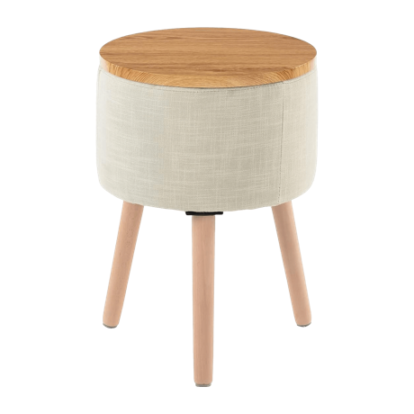 天板収納のファブリックサイドテーブル アイボリー