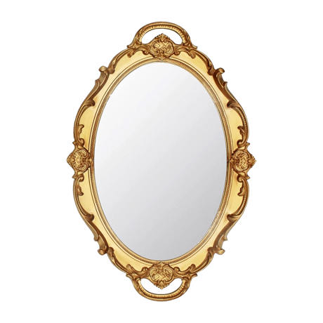 オーバル型のアンティーク ハンギングミラー ゴールド