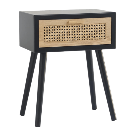 木製ラタンサイドテーブル ブラック