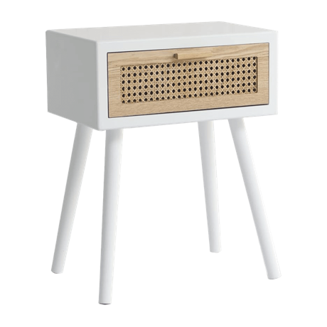 木製ラタンサイドテーブル ホワイト