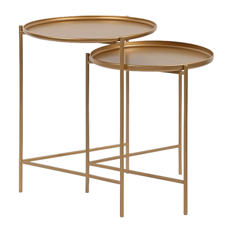 ラウンドメタルアクセントテーブル 2ピース サテンゴールド