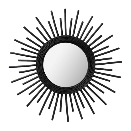 ラタンの壁掛けミラー ブラック