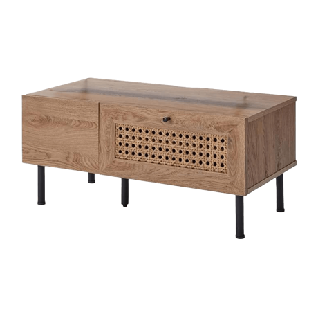 木製テレビボード ラタン調 コード穴 脚付き