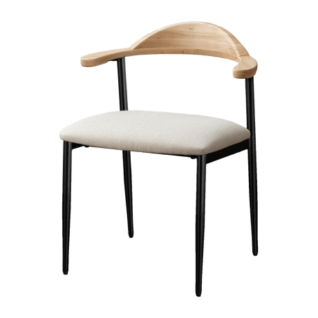 ダイニングチェア 天然木 アイアン 黒脚 ファブリック座面