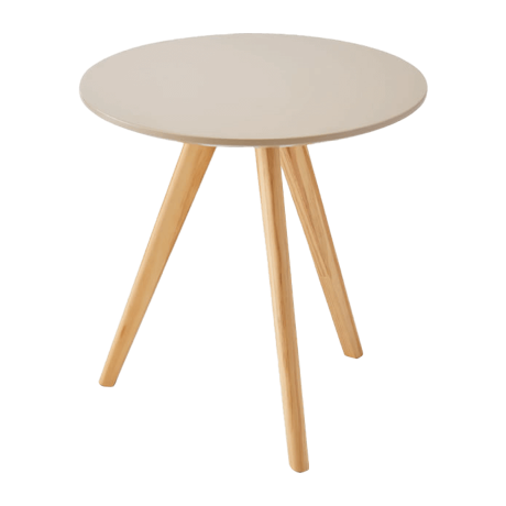 くすみカラー ラウンドサイドテーブル 3本脚 木製 パイン材 ベージュ