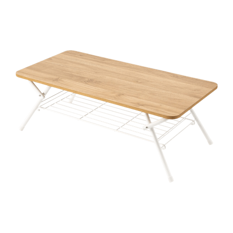 棚がついてお部屋がすっきりする折りたたみテーブル シェルフィ ライトブラウン