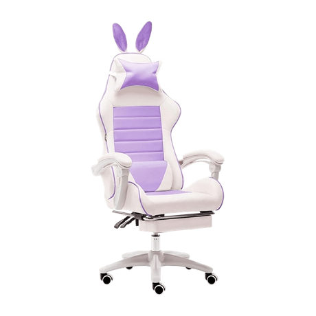 ゲーミングチェア リクライニング フットレスト付き 回転 リフトアームレスト 取り外し ホワイト/パープル 白 紫 かわいい おしゃれ